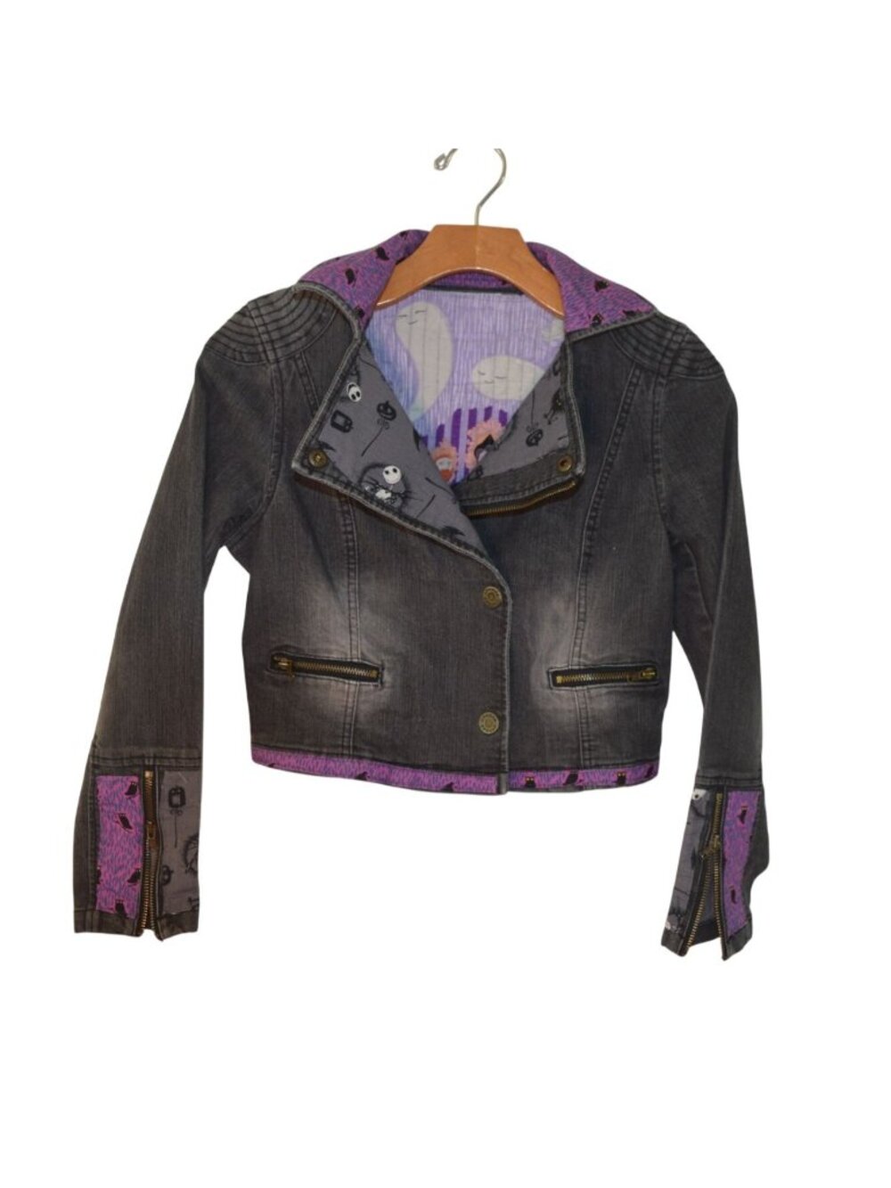 Upcycled Uproar Mixed Halloween Nightmare Before Christmas Denim Jacket Kids L